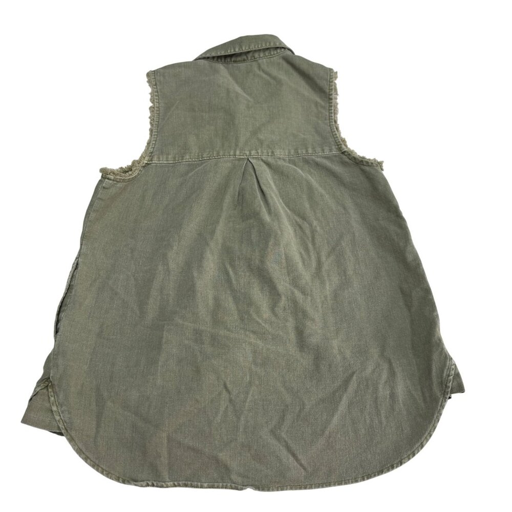 Free People Women's Olive Green Linen Blend Sleeveless Button Shirt Top, Size S - Picture 2 of 8